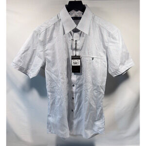 Zagiri Men's Button Shirt Small - Free At Last - Short Sleeve White Blue Plaid